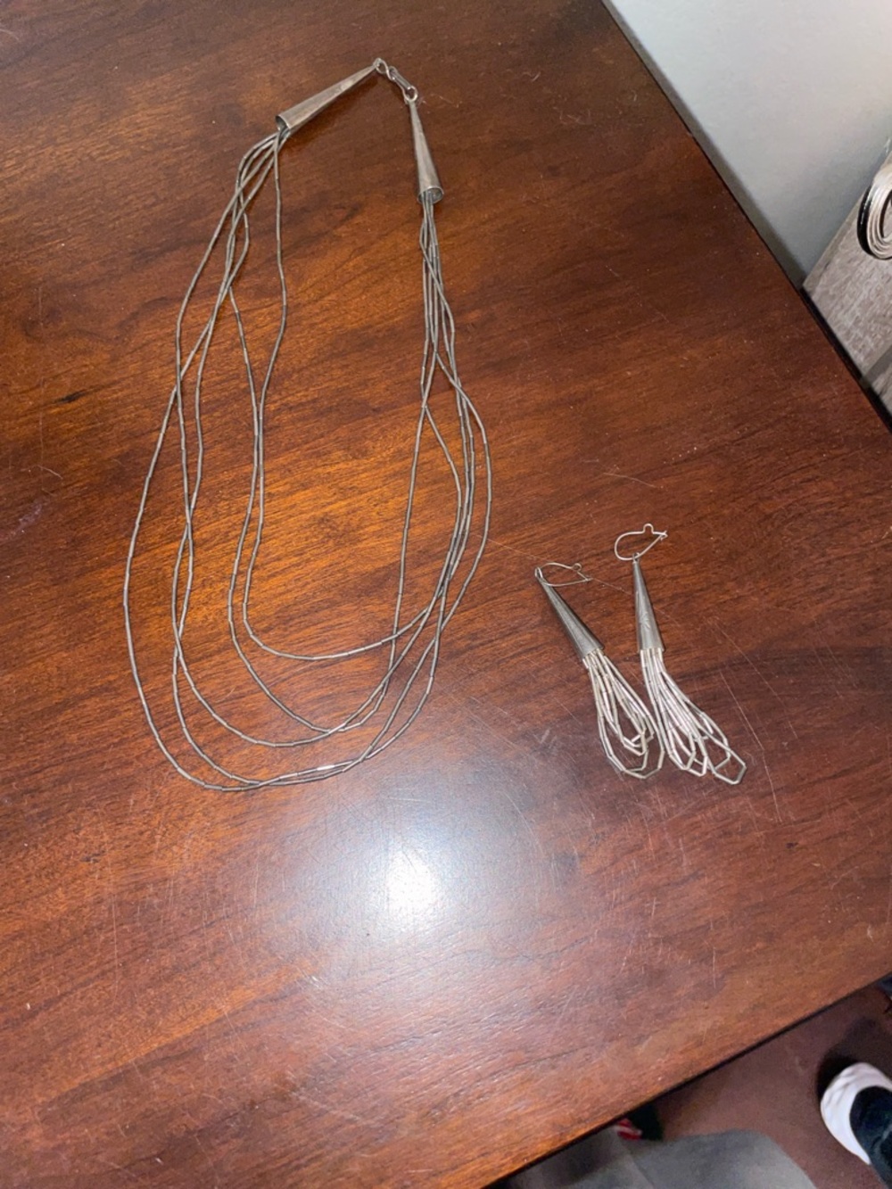 Vintage Silver Multi-Strand Necklace with Tassel Earrings